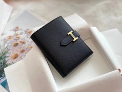 Bearn 对折短夹 epsom 蜡线手工缝制 89黑色