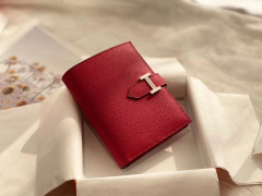 Bearn 对折短夹 epsom 蜡线手工缝制 Q5国旗红