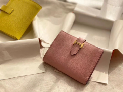 Bearn 对折短夹 山羊皮 蜡线手工缝制 3Q芭比粉