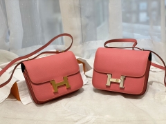 爱马仕 19 康康 epsom 8W 唇膏粉内拼黑色 金银扣现货 蜡线手缝