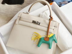 CC10奶昔白 银扣 Kelly25CM 专柜原厂Epsom皮 凯丽凯莉包 纯手缝蜡线缝制工艺