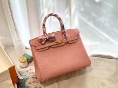 HERMES 3Q 粉色 金扣 30 birkin 南非鸵鸟皮Ostrich 鸵鸟皮经久耐用 耐磨 自重轻 越用越有光泽