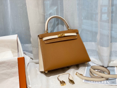 HERMES 28 Kelly epsom 皮 ck 37土黄拼cc10 奶昔白 金扣 喜欢的可以订制