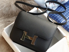 HERMES 现货 CC89黑色 Constance19CM 空姐包 原厂Epsom皮 银扣 纯手工手缝工艺制作