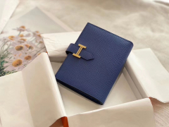 Bearn 对折短夹 epsom 蜡线手工缝制 7E明蓝