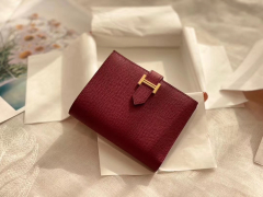 Bearn 对折短夹 epsom 蜡线手工缝制 B5宝石红