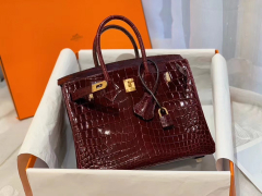 爱马仕 57波尔多酒红Bordeaux 两点 尼罗鳄 金扣 birkin 25  每个女生都必须拥有一只！值得收藏一辈子的包包