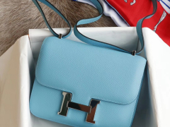 爱马仕 现货 P3北方蓝 Constance19CM 空姐包 原厂专柜Epsom皮 银扣 纯手工手缝工艺制作