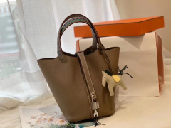 HERMES picotin lock 菜篮子 18 限量版编织拼接手柄 蜡线缝制 Epsom 18大象灰