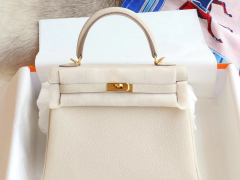 爱马仕 CC10奶昔白 内缝 金扣 Kelly25CM 原厂Togo皮 凯丽凯莉包 纯手缝蜡线缝制工艺