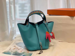 HERMES picotin lock 菜篮子 18 限量版编织拼接手柄 蜡线缝制 Epsom P3北方蓝