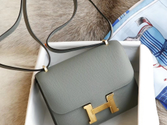 HERMES 现货 CC63杏仁绿 Constance19CM 空姐包 专柜原厂Epsom皮 金扣 纯手工手缝工艺制作 专柜最新热卖颜色