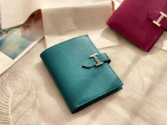 Bearn 对折短夹 山羊皮 蜡线手工缝制 7F孔雀蓝