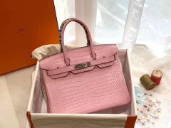  HERMES birkin 30 matte雾面 nilo crocodile尼罗鳄两点 5P樱花粉 银扣 顶级老工匠纯手缝缝制 粉嫩小仙女