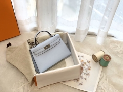 爱马仕包包 mini kelly 二代 19cm eposom 银扣  T0雾霾蓝