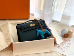 爱马仕 epsom 皮 60 松柏绿金扣 22 Kelly pochette/一代 手包晚宴包/配上猪鼻子链可当小挎包哦