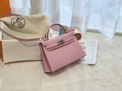 爱马仕包包价格 mini kelly 二代 19cm epsom  银扣 x9 锦葵紫  粉中带紫真的美