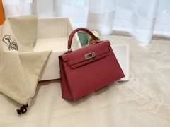 爱马仕女包 mini kelly 二代 19cm eposm 银扣 L3 玫瑰紫 十足女人味