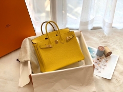 爱马仕中国官网 Birkin 25cm 进口Clence皮 金扣 9O那不勒斯黄 灌输的发财色 特别适合夏天
