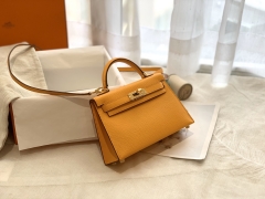 HERMES 爱马仕女包 mini kelly 二代 19cm espom  金银扣 9V太阳黄 超级耐看 如沐春风