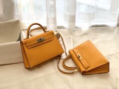 HERMES 爱马仕女包 mini kelly 二代 19cm espom 金银扣 9V太阳黄 超级耐看 如沐春风