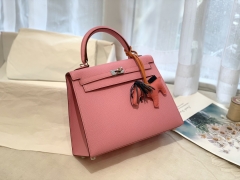 爱马仕女包 25Kelly epsom皮 5P 樱花粉 金银扣