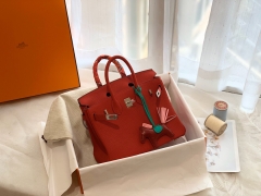 爱马仕中国官网 Birkin 25cm 进口Clence皮 phw Q5-国旗红 要选就选最正的红