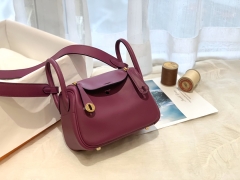 Hermes爱马仕中国官网 新到现货 Mini Lindy swift P9 海葵紫 金银扣 小小包大容量