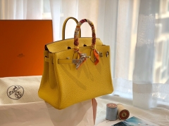 爱马仕中国官网 Birkin 25cm 进口Clence皮 银扣 9O那不勒斯黄 灌输的发财色 特别适合夏天
