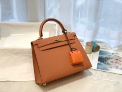 爱马仕女包 25Kelly epsom皮 玫瑰木粉 金银扣