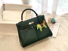 爱马仕女包价格 32 Kelly lakis swift Z6 孔雀绿 银扣 帅气十足