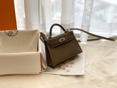 HERMES 爱马仕女包 mini kelly 二代 19cm espom  银扣 18大象灰 三大金刚色之一