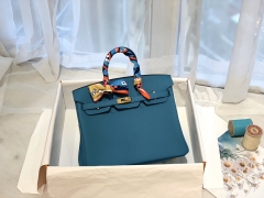 爱马仕包包批发 新到现货 25birkin 小牛togo皮 7B松石蓝 金银扣