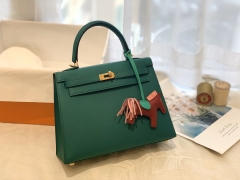 爱马仕中国官网 现货 25Kelly epsom皮 Z6 孔雀绿 金扣