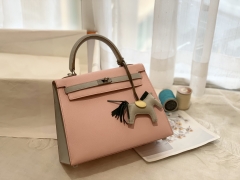 爱马仕女包价格 25Kelly 山羊皮 3Q粉拼珍珠灰 银扣